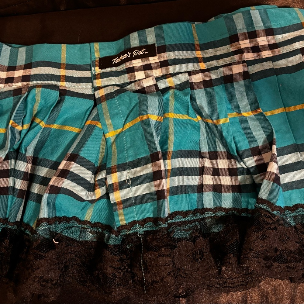 Plaid adjustable skirt with lace